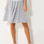 TURQUOISE Pull On Tile Print Wide Waist Skirt Size 10 - 18