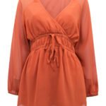 RUST Shirred Waist Detail V-Neck Blouse Size 12 - 26