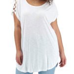 WHITE Criss Cross Short Sleeve Top Size 16 - 30