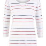 WHITE Pure Cotton Striped Bubble Hem Top Size 14 - 28