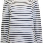 WHITE Pure Cotton Breton Stripe Top Size 12 - 26