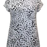 WHITE Pure Cotton Dalmatian Print Ringer Top Size 12 - 32