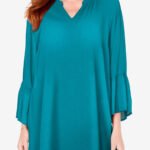 TURQUOISE Notch Neck Tulip Sleeve Top Size 4XL