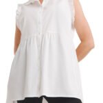 WHITE Sleeveless Poplin Dip Back Frill Shirt Size 14 - 28