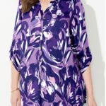 PURPLE Violet Painterly Floral Breezeway Georgette Blouse Size 24 - 38