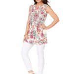WHITE Sleeveless Floral Print Pintuck Tunic Size 16 - 34