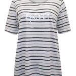 WHITE Pure Cotton Stripe Print Short Sleeve Top Size 10 - 28