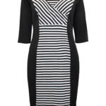 Scarlett & Jo BLACK Striped Panel Mock Wrap Shift Dress Size 12 -24