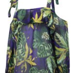 PURPLE Tropical Leaf Print Cold Shoulder Top Size 14 - 20