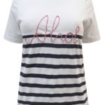 WHITE Pure Cotton 'Ahoy' Rope Slogan Striped T-Shirt Size 16 - 22