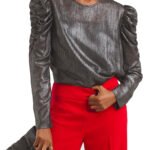 SILVER Ruched Sleeve Top Size 14 - 22