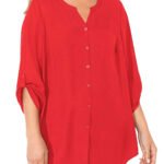 RED Roll Sleeve Breezeway Georgette Blouse Size 20 - 26