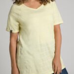PALE-YELLOW Textured Stripe V-Neck Raglan Sleeve Tee Size 16 - 30