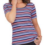 RED Multi Striped Jersey Short Sleeve T-Shirt Size 16 - 22