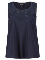 ULLAP NAVY Lace Inset Round Neck Cotton Knit Tank Size 16 - 30 - Image 2