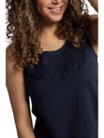 ULLAP NAVY Lace Inset Round Neck Cotton Knit Tank Size 16 - 30