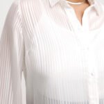 WHITE Sheer Longline Striped Shirt Size 10 - 24