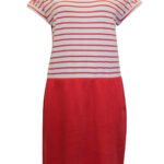 RED Pure Cotton Striped Color Block Hem Dress Size 14 - 20