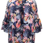 ULLAP NAVY Hibiscus Print Tassel Tie Cover-Up Kaftan Shrug Size 20 - 38
