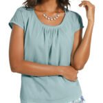 SPEARMINT Modal Blend Pleat Detail Mesh Sleeve Top Size 16 - 26