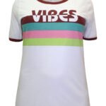 WHITE Contrast Trim 'Vibes' Slogan T-Shirt Size 18-32