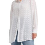 WHITE Relaxed Oversized Dip Back Dobby Shirt Size 10 - 26