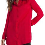 RED Long Sleeve Curved Hem Blouse Size 12 - 30