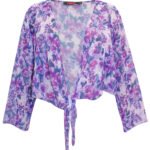 PURPLE Floral Print Woven Tie Front Bolero Shrug Size 18 - 24