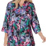 PINK Watercolor Tropicana 3Q Sleeve Tab-Front Tunic Size 24 - 42