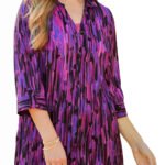 PURPLE Berry Texture Print 3Q Sleeve Opaque Crepe Timeless Blouse Size 16 - 40