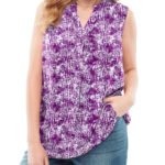 PURPLE Magenta Texture Tie Dye Tab-Front Shirt Size 16 - 42