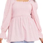PINK Textured Shirred Square Neck Top Size 24 - 26