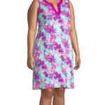 Lands'End PURPLE Pure Cotton Sleeveless Printed Dress