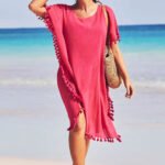 PINK Tassel Trim Crinkle Cover Up Size 12 - 26