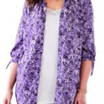 PURPLE Print Georgette Button Front Tie Sleeve Cafe Blouse Size 24 - 32