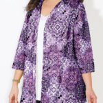 PURPLE Grape Medallion 3Q Sleeve Opaque Crepe Timeless Blouse Size 16 - 40