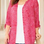 PINK Paisley Print Georgette Button Front Tie Sleeve Cafe Blouse Size