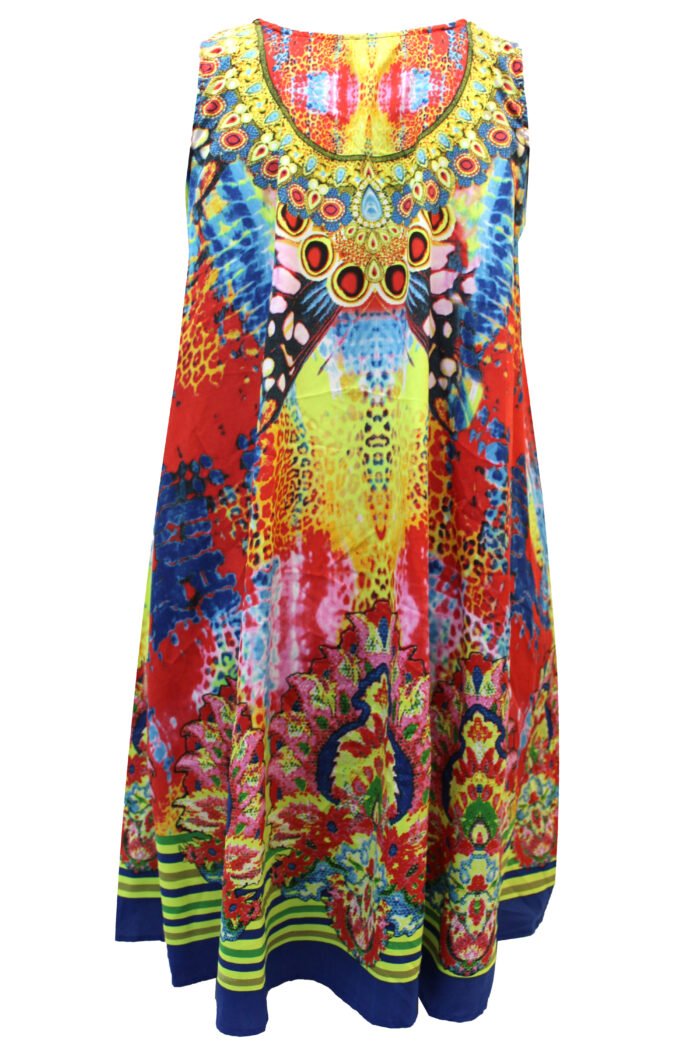 YELLOW Sleeveless Printed Rhinestone Embellished Beach Dress Size 18 - 26 - Image 1