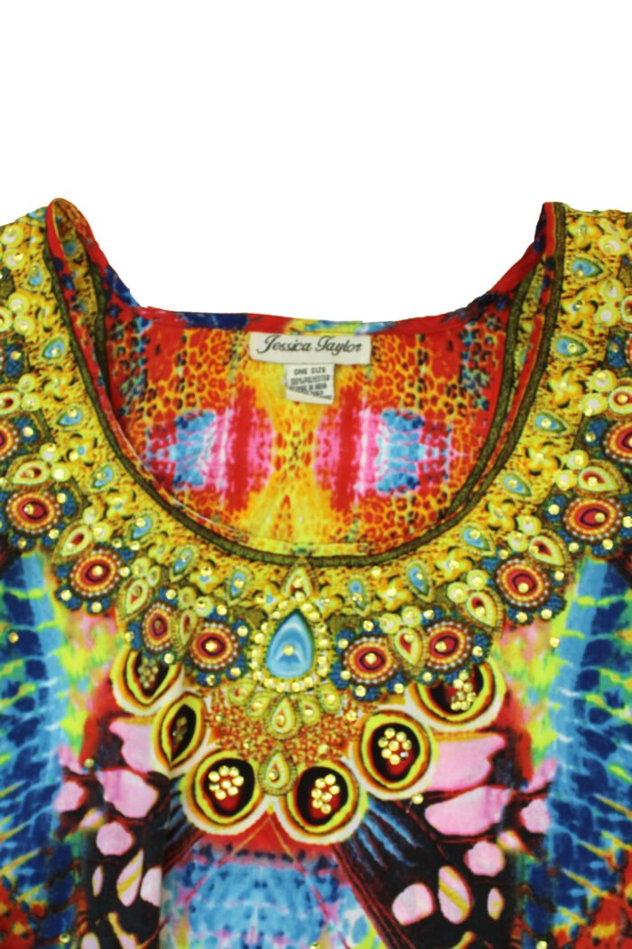 YELLOW Sleeveless Printed Rhinestone Embellished Beach Dress Size 18 - 26 - Image 3
