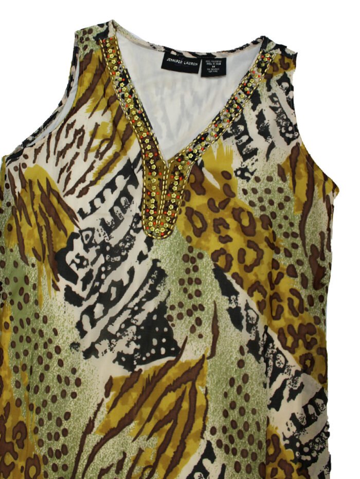 WHITE Sleeveless Embellished Animal Print Dress Size 12 -22 - Image 4