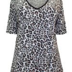 WHITE Animal Print V-Neck Short Sleeve Top Size 14 - 24