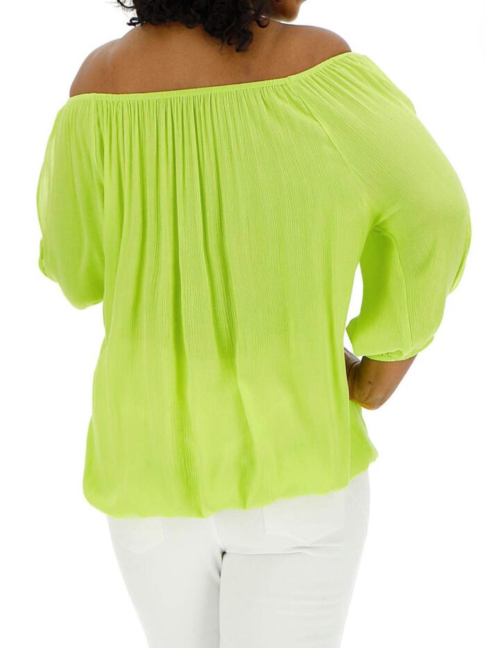 NEON-LIME Crinkle Peasant Bubble Hem Top Size 16 -24 - Image 5