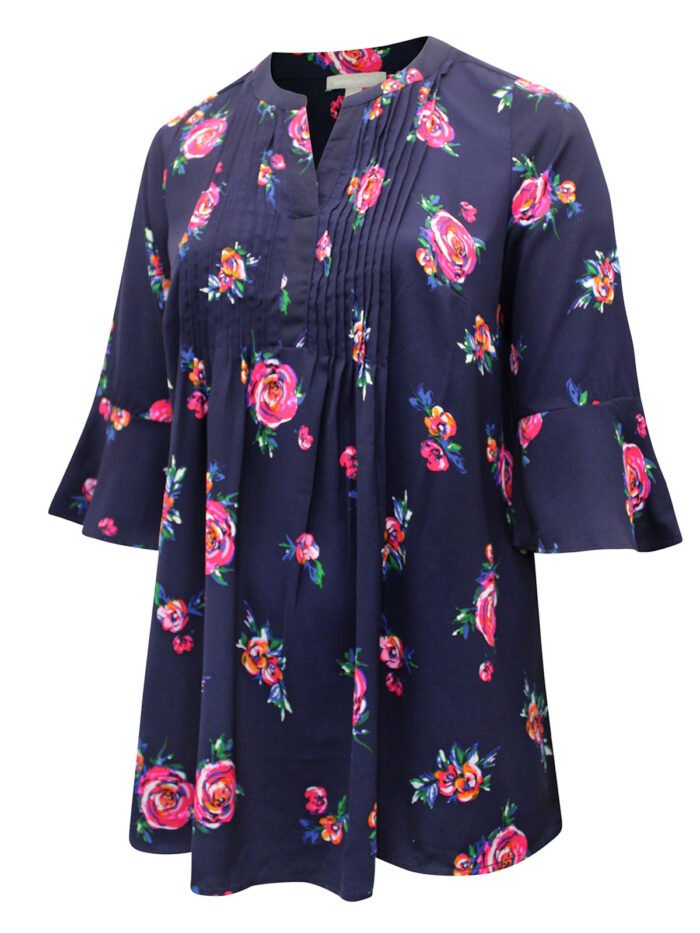 NAVY Rose Print Pintuck 3Q Sleeve Top Size 16 - 38 - Image 4