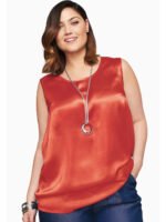 ORANGE Sleeveless Satin Shell Tank Top Size 16 - 22 - Image 2
