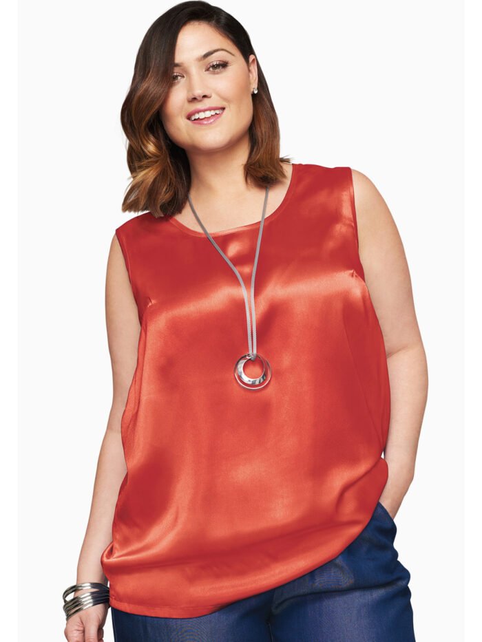 ORANGE Sleeveless Satin Shell Tank Top Size 16 - 22 - Image 2