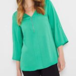 GREEN Bubble Satin Zip Blouse Size 22 - 26