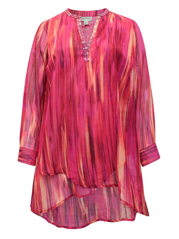 PINK Burst Ikat Texture Beaded Beauty Asymmetrical Tunic Size 16 - 40 - Image 2