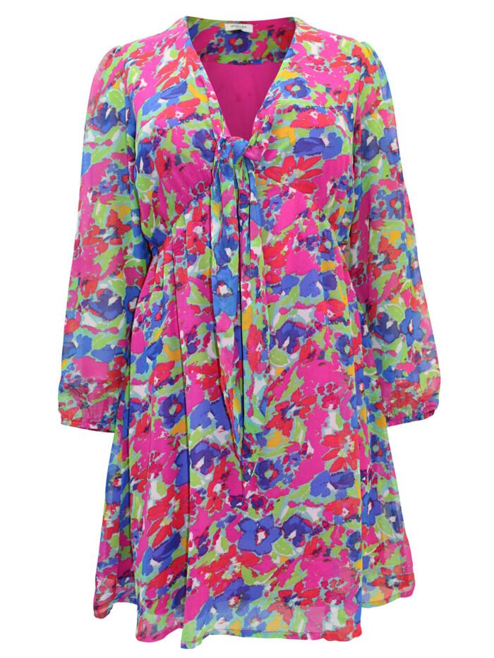 MULTI Floral Print Knot Front Skater Dress Size 10 - 20 - Image 2