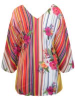 MULTI Tropical Stripe Mock Wrap Kimono Top Size 14 -34 - Image 6
