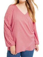 PINK Embroidered Sleeve Woven Wrap Top Size 18 - 32